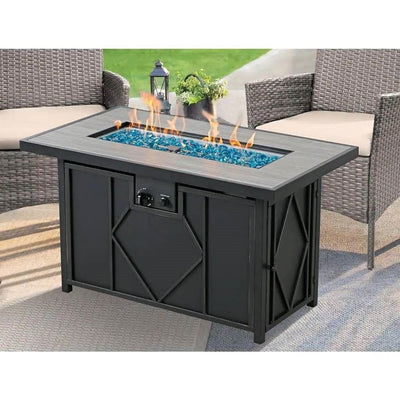 42-inch Outdoor Propane Gas Fire Pit Patio Table with Blue Fire Glass - Free Shipping 