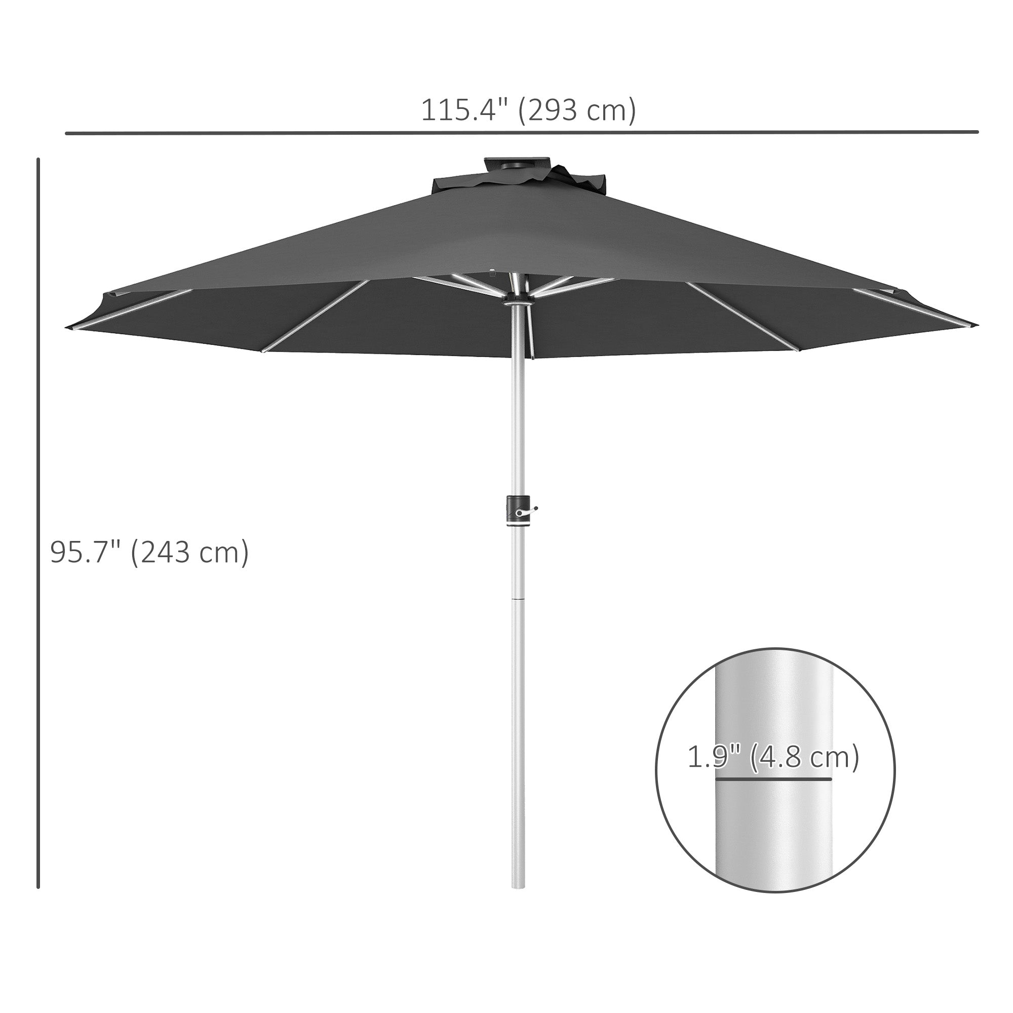 Outsunny LED Patio Umbrella, Lighted Deck Umbrella with 4 Lighting Modes, Solar & USB Charging, Charcoal Grey 