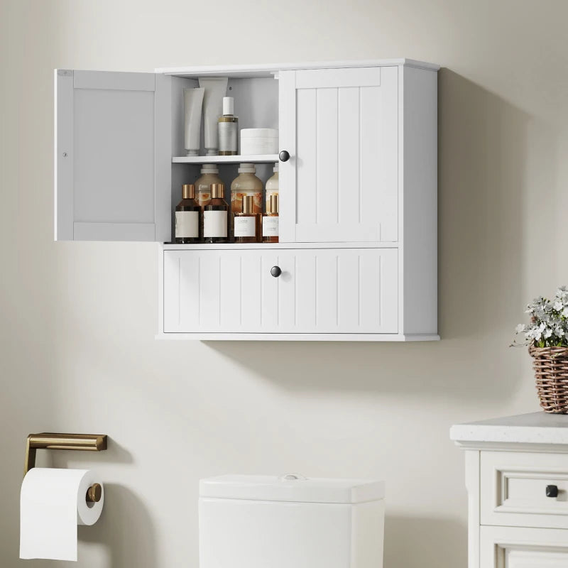 Bathroom Wall Cabinet, Farmhouse Medicine Cabinet with Adjustable Shelves and Flip-Down Door, Over The Toilet, White