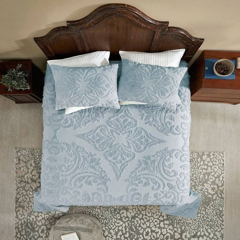 Full Size 100-Percent Cotton Chenille 3-Piece Coverlet Bedspread Set in Blue - Free Shipping 