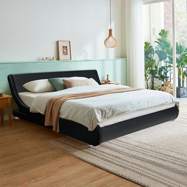 Full Size Modern Faux Leather Upholstered Platform Bed Frame Black - Free Shipping