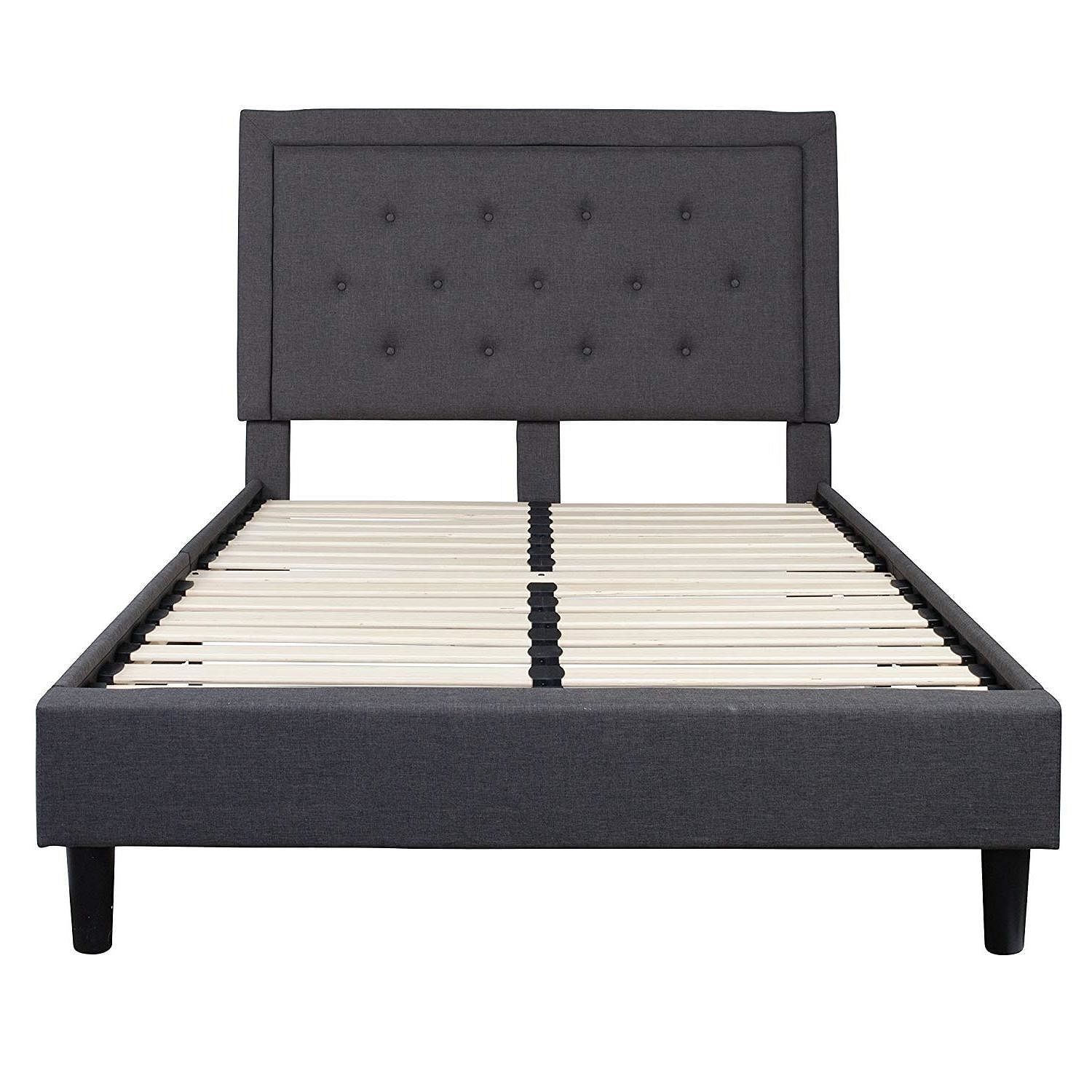 Full size Dark Grey Fabric Upholstered Platform Bed Frame with Tufted Headboard - Free Shipping