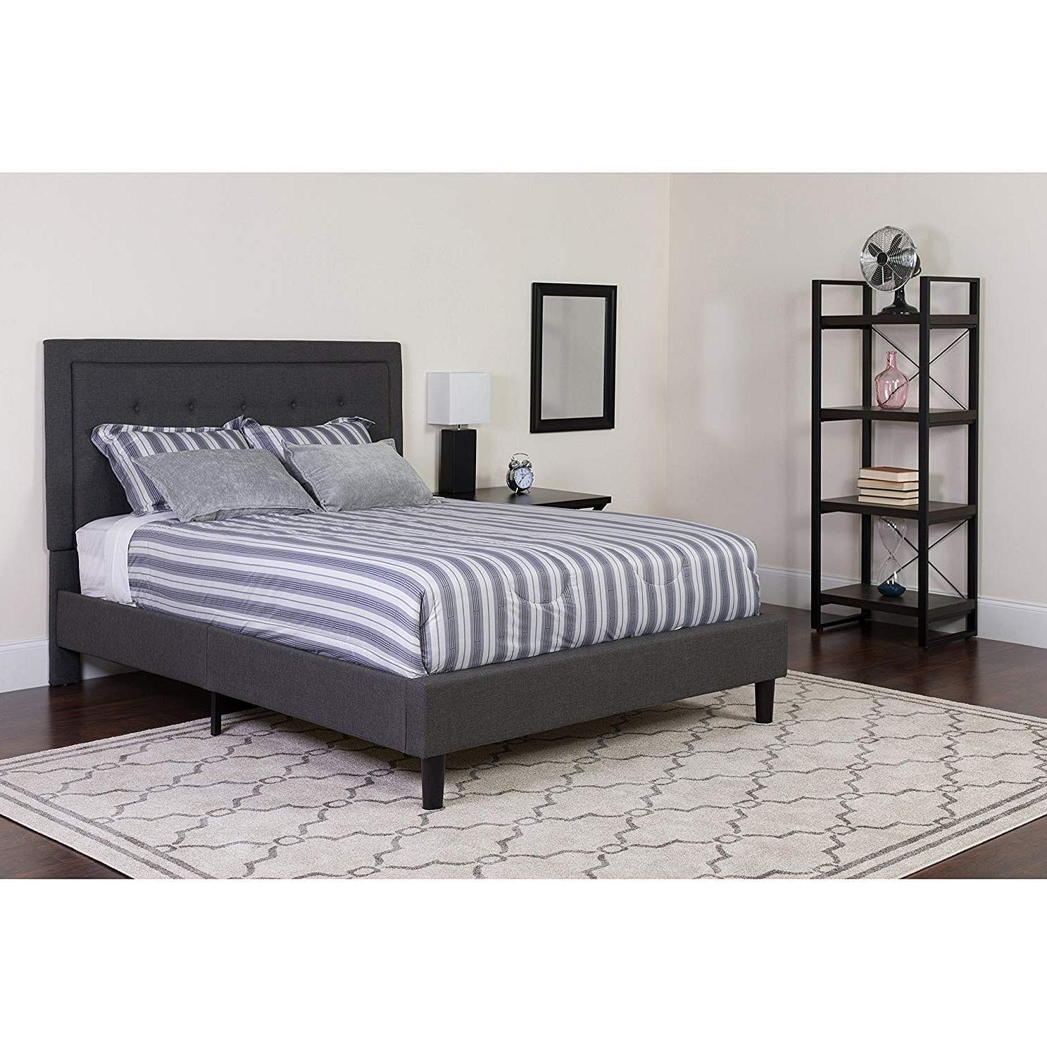 Full size Dark Grey Fabric Upholstered Platform Bed Frame with Tufted Headboard - Free Shipping