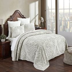 Full Size 100-Percent Cotton Chenille 3-Piece Coverlet Bedspread Set in Ivory - Free Shipping 