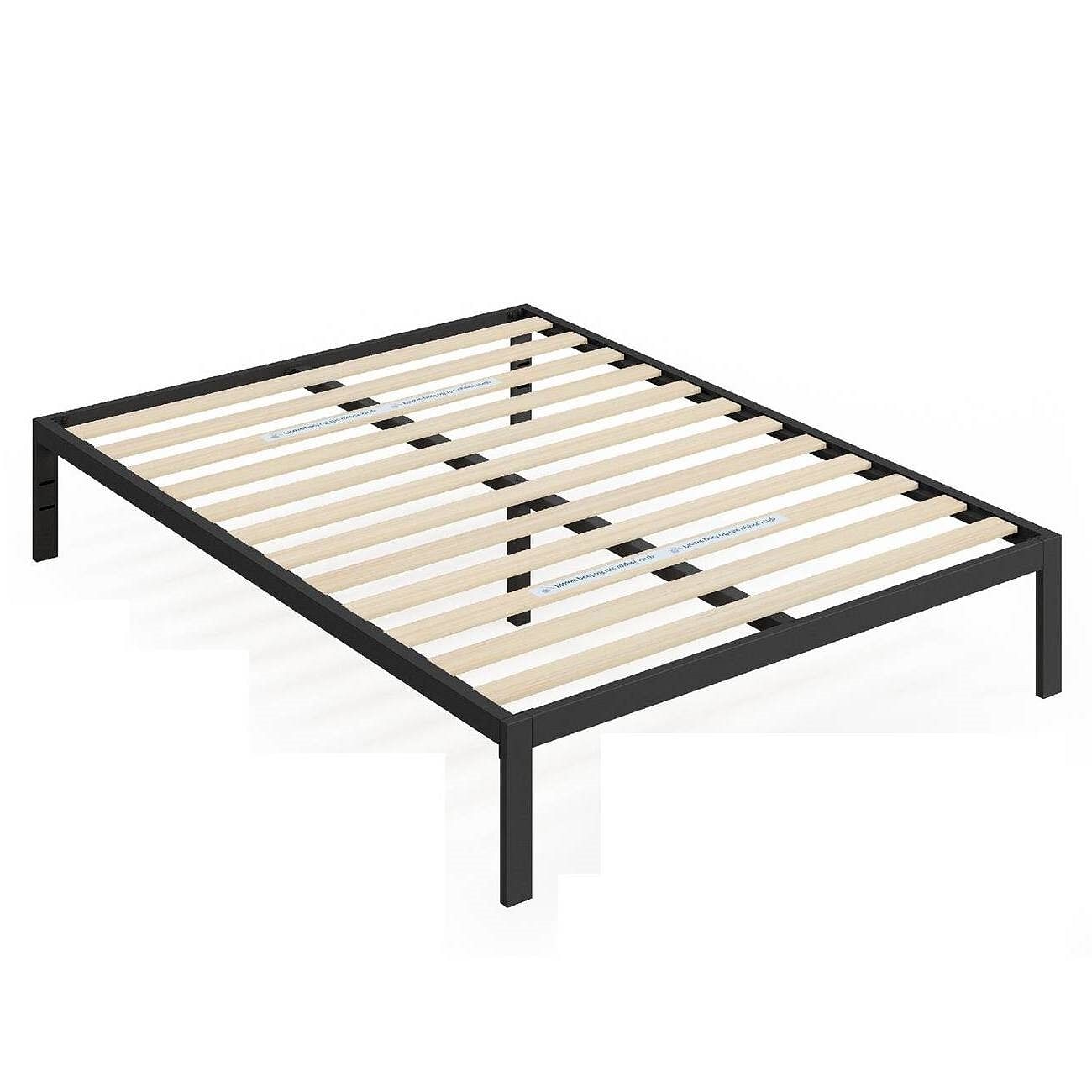 Full Black Metal Platform Bed Frame with Wood Slats - 700 lbs Weight Capacity - Free Shipping