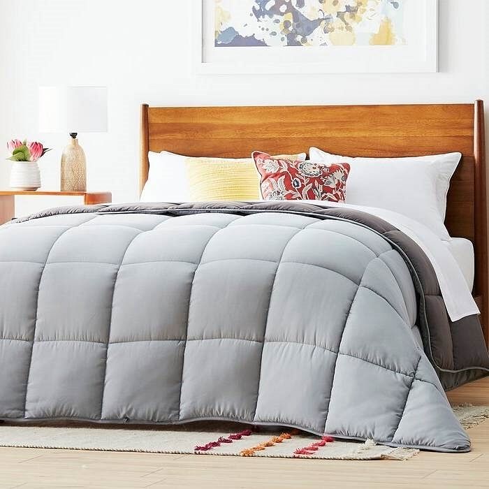 Full Size All Seasons Plush Light/Dark Grey Reversible Polyester Down Alternative Comforter - Free Shipping