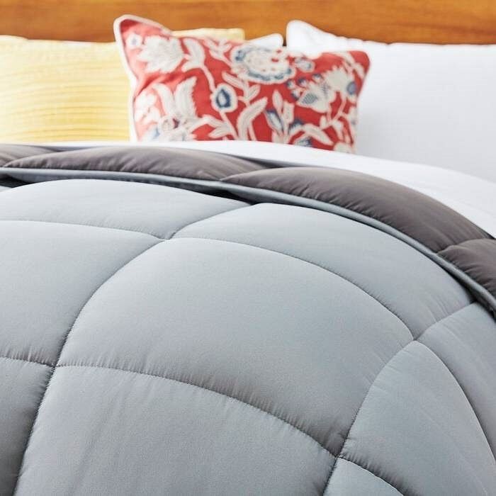 Full Size All Seasons Plush Light/Dark Grey Reversible Polyester Down Alternative Comforter - Free Shipping