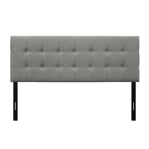 Full size Contemporary Button-Tufted Headboard in Grey Upholstered Fabric - Free Shipping