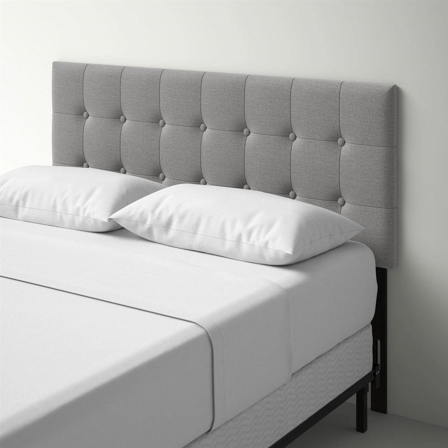 Full size Contemporary Button-Tufted Headboard in Grey Upholstered Fabric - Free Shipping