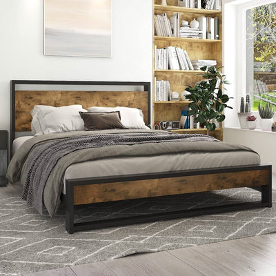 Full Modern Farmhouse Platform Bed Frame with Wood Panel Headboard Footboard - Free Shipping 