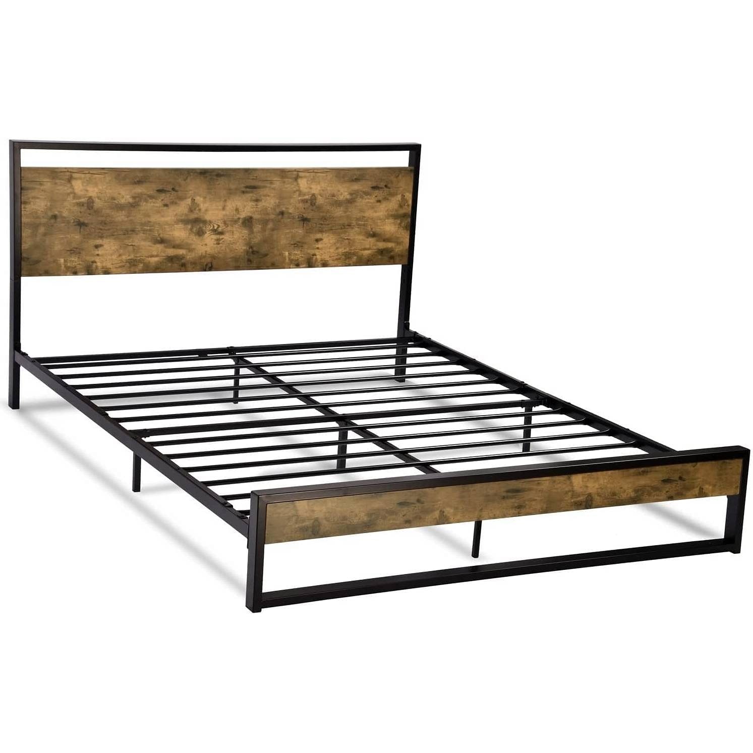 Full Modern Farmhouse Platform Bed Frame with Wood Panel Headboard Footboard - Free Shipping