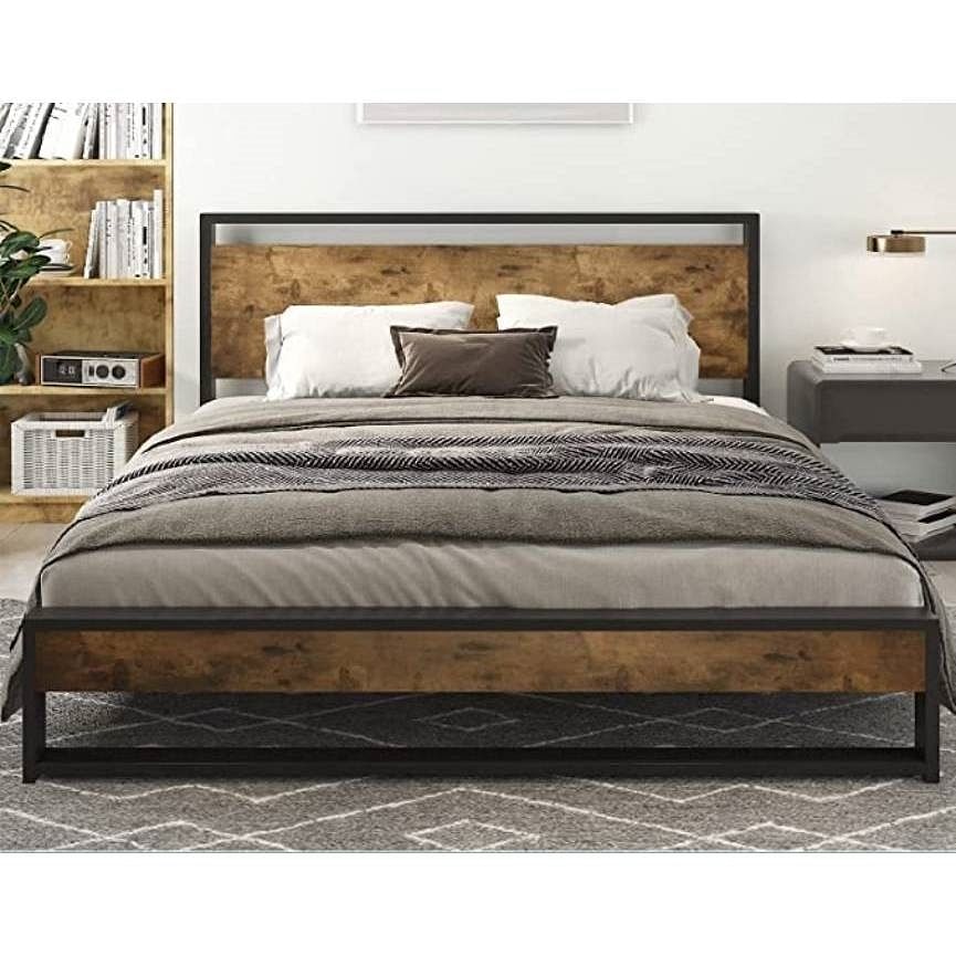 Full Modern Farmhouse Platform Bed Frame with Wood Panel Headboard Footboard - Free Shipping