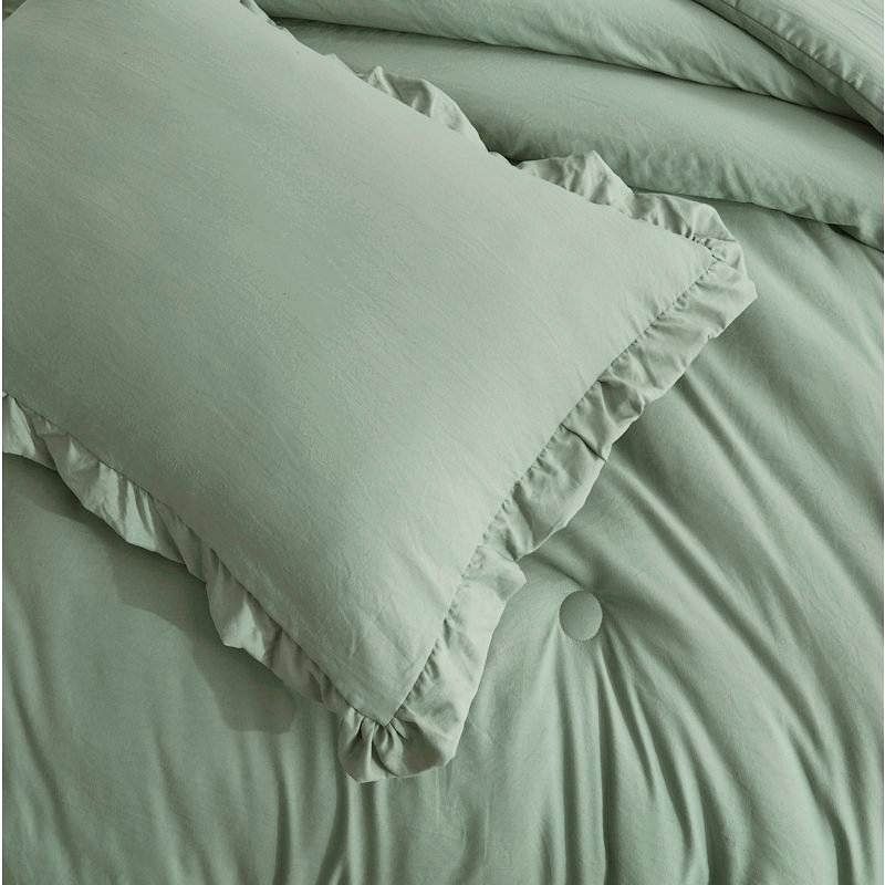 Full Size Sage Green Microfiber 3-Piece Comforter Set with Ruffled Edge Trim - Free Shipping 