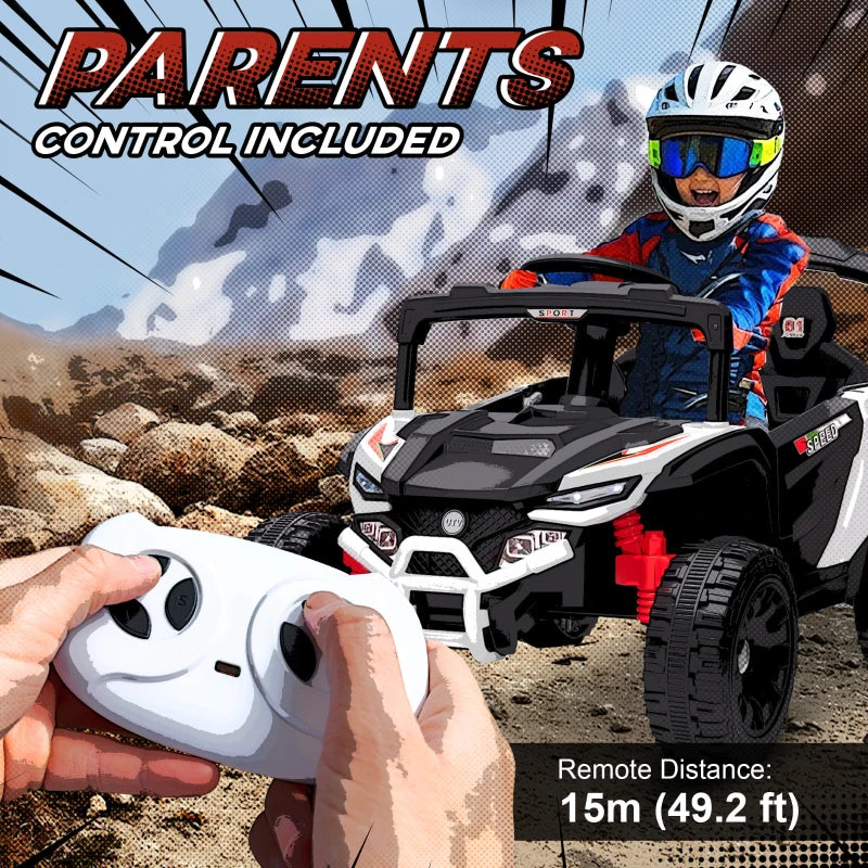 Qaba 12V Kids Ride On Truck with Dual Motors, Rear Suspension, Remote Control for 3-5 Years Boys Girls, White