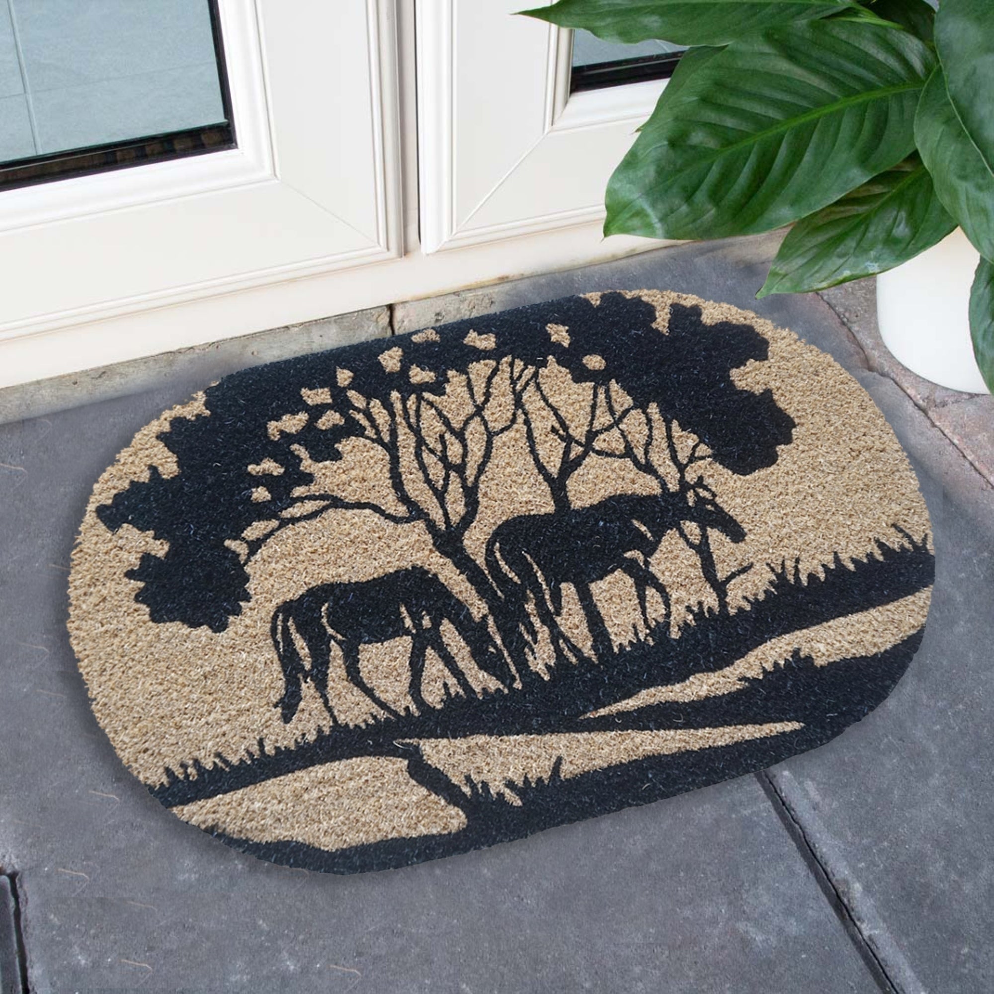 Riverside Horse Round Coir Doormat, Natural, PVC Tufted 