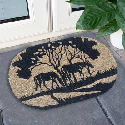 Riverside Horse Round Coir Doormat, Natural, PVC Tufted 