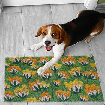 Floral Pattern Coir Doormat, Green 