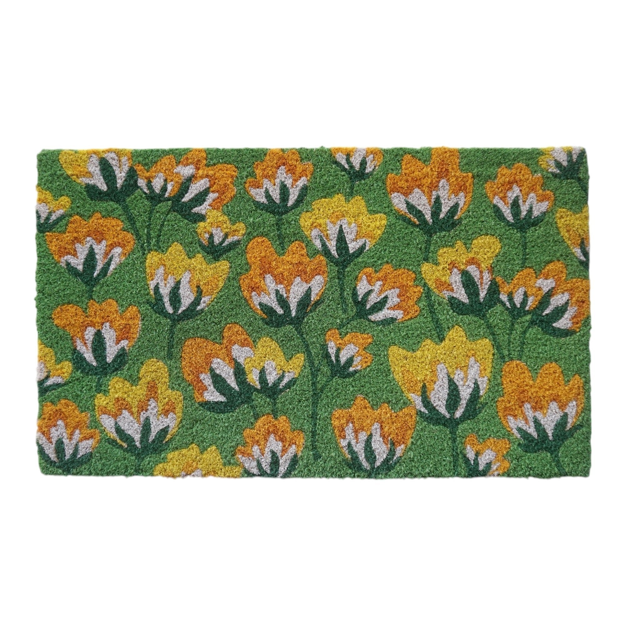 Floral Pattern Coir Doormat, Green 