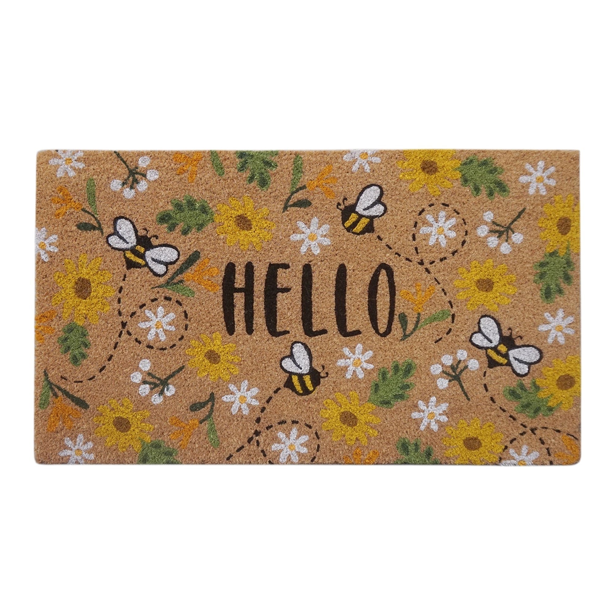 ~HELLO~ Busy Bee Coir Doormat, Natural 