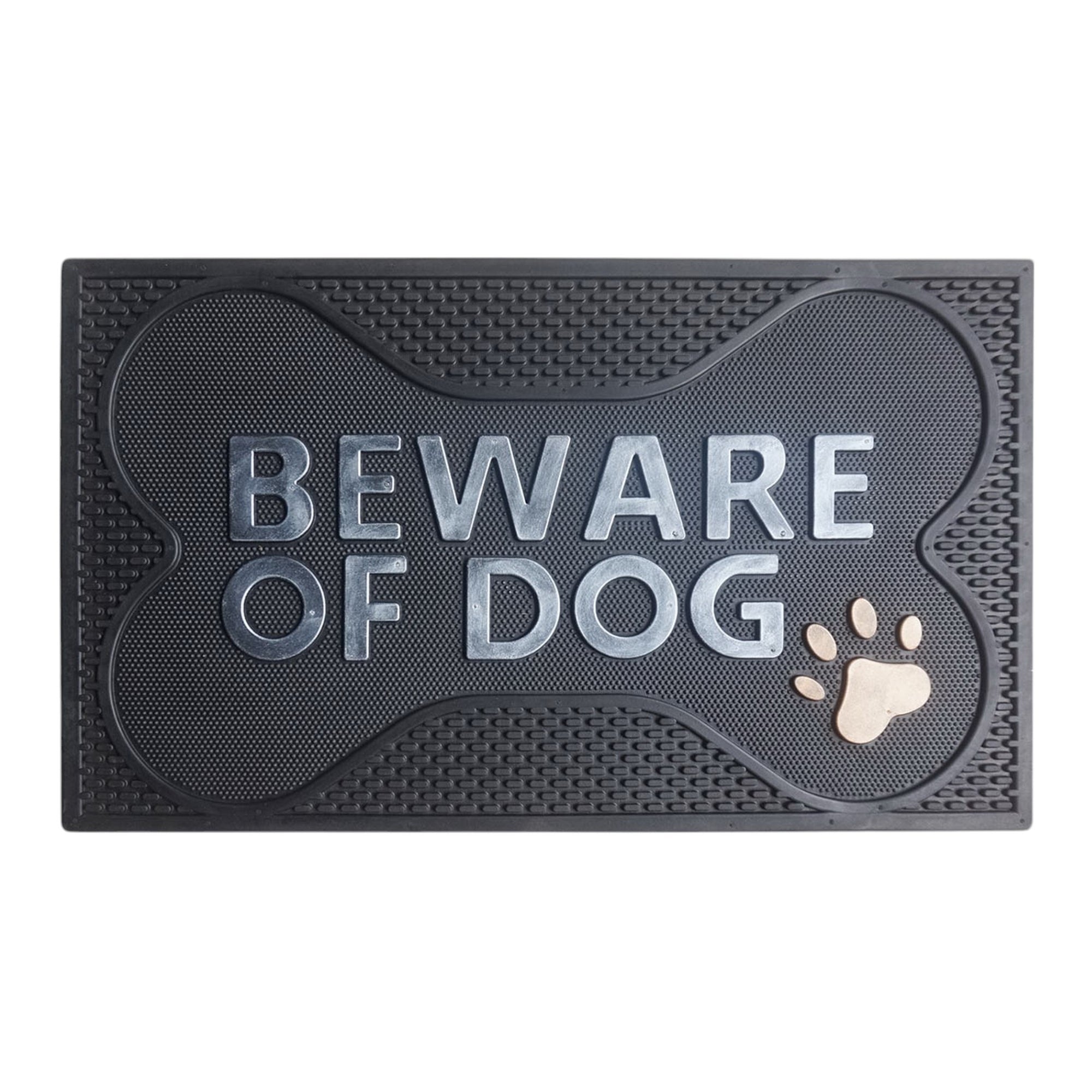 ~BEWARE OF DOG~ Rubber Doormat, Silver & Copper Finish 