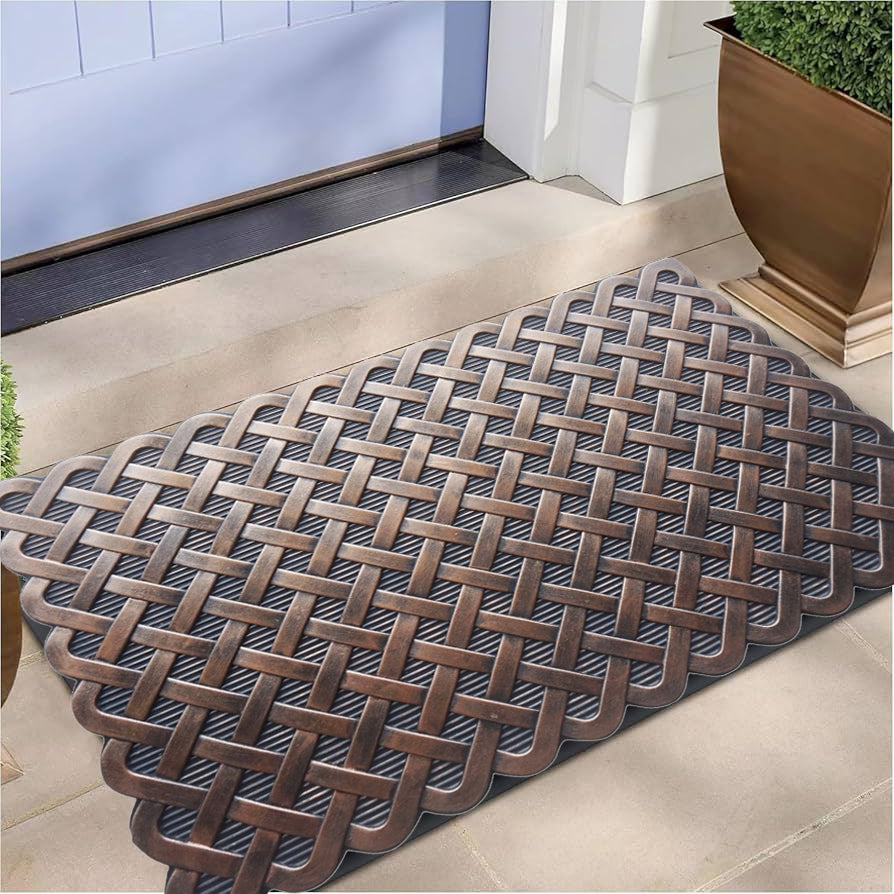 Braided Pattern Rubber Doormat, Copper Finish 