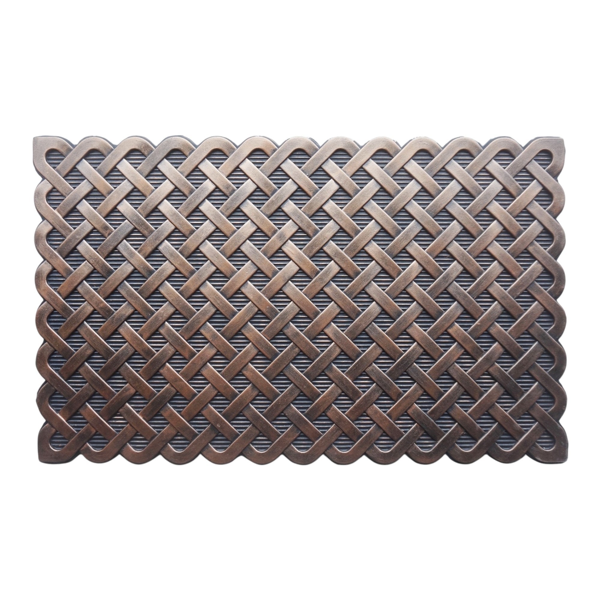 Braided Pattern Rubber Doormat, Copper Finish 