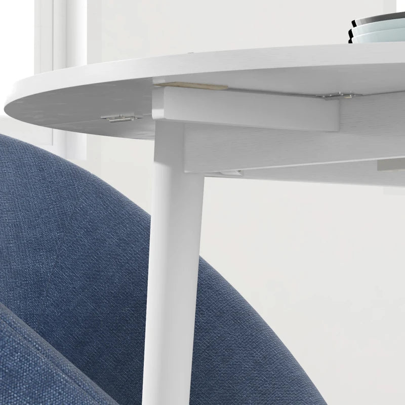 Folding Dining Table, Round Drop Leaf Kitchen Table for Small Spaces with Wood Legs, Distressed White
