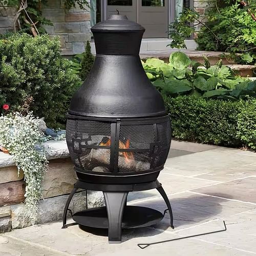 45-inch Black Cast Iron and Steel Outdoor Fire Pit Chimenea - Free Shipping 