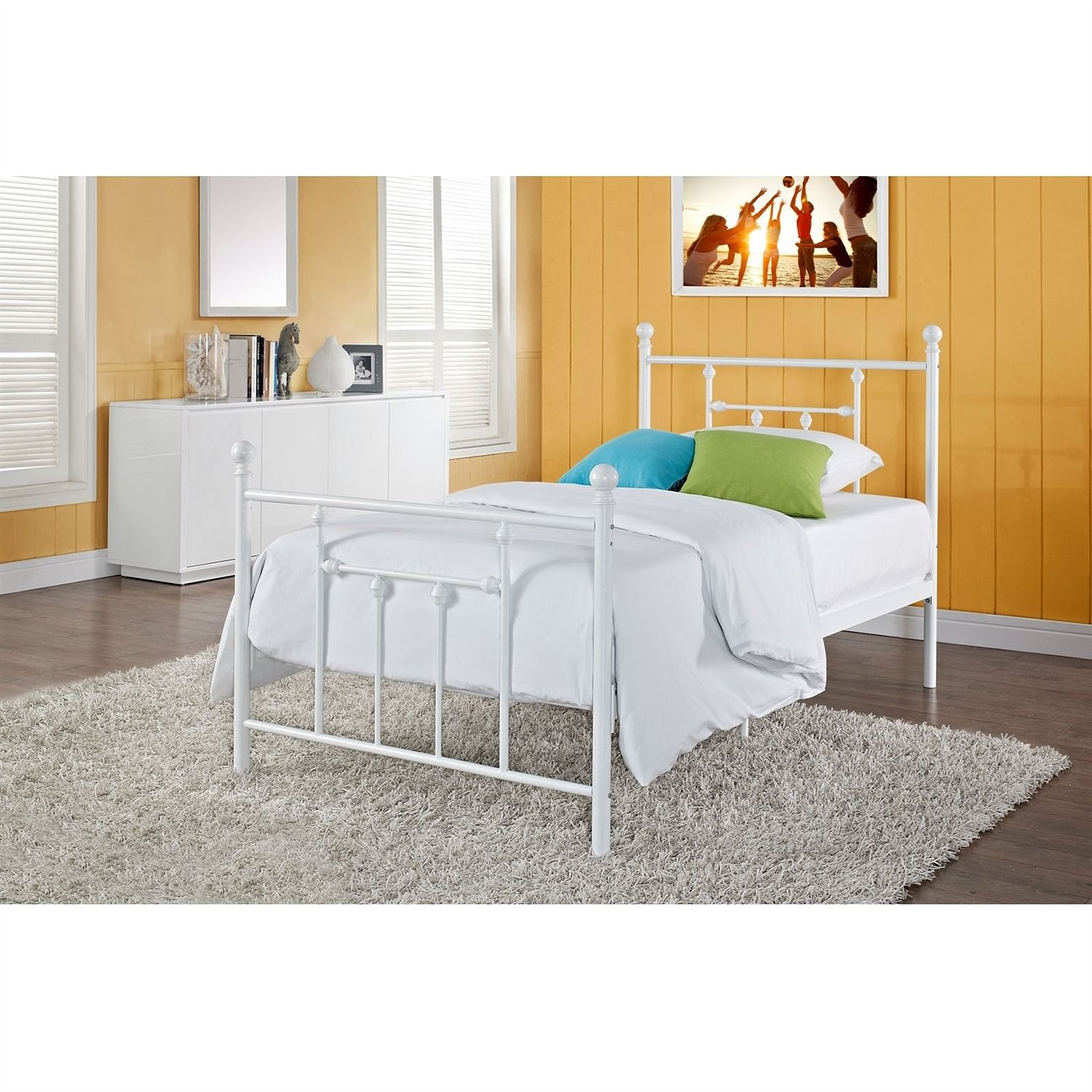 Full size White Metal Platform Bed with Headboard and Footboard - Free Shipping