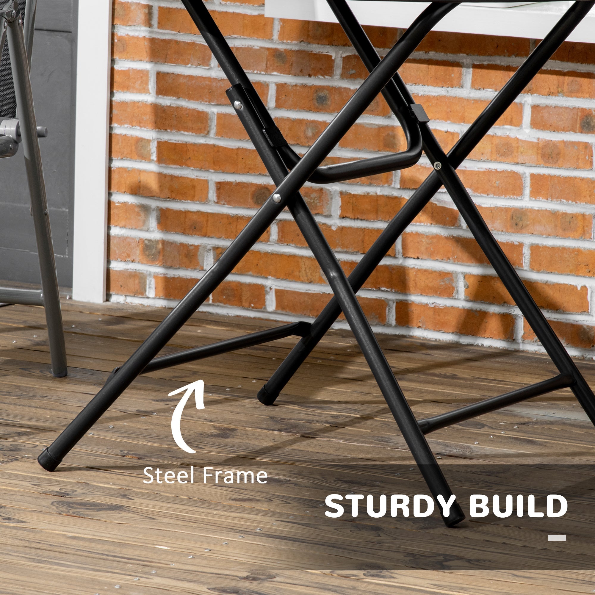Outsunny Foldable Round Patio Table for 4, Outdoor Dining Table with HDPE Tabletop and Steel Frame, Dark Grey 