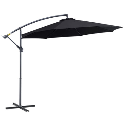 Outsunny Φ10' Offset Hanging Umbrella Patio Sun Shade Canopy Outdoor Market Parasol Crank Lift Cross Base Black 