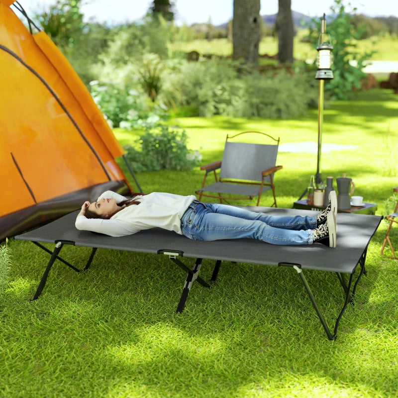 Two Person Folding Camping Cot Outdoor Portable Double Cot with Carrying Bag 76" Dark Grey