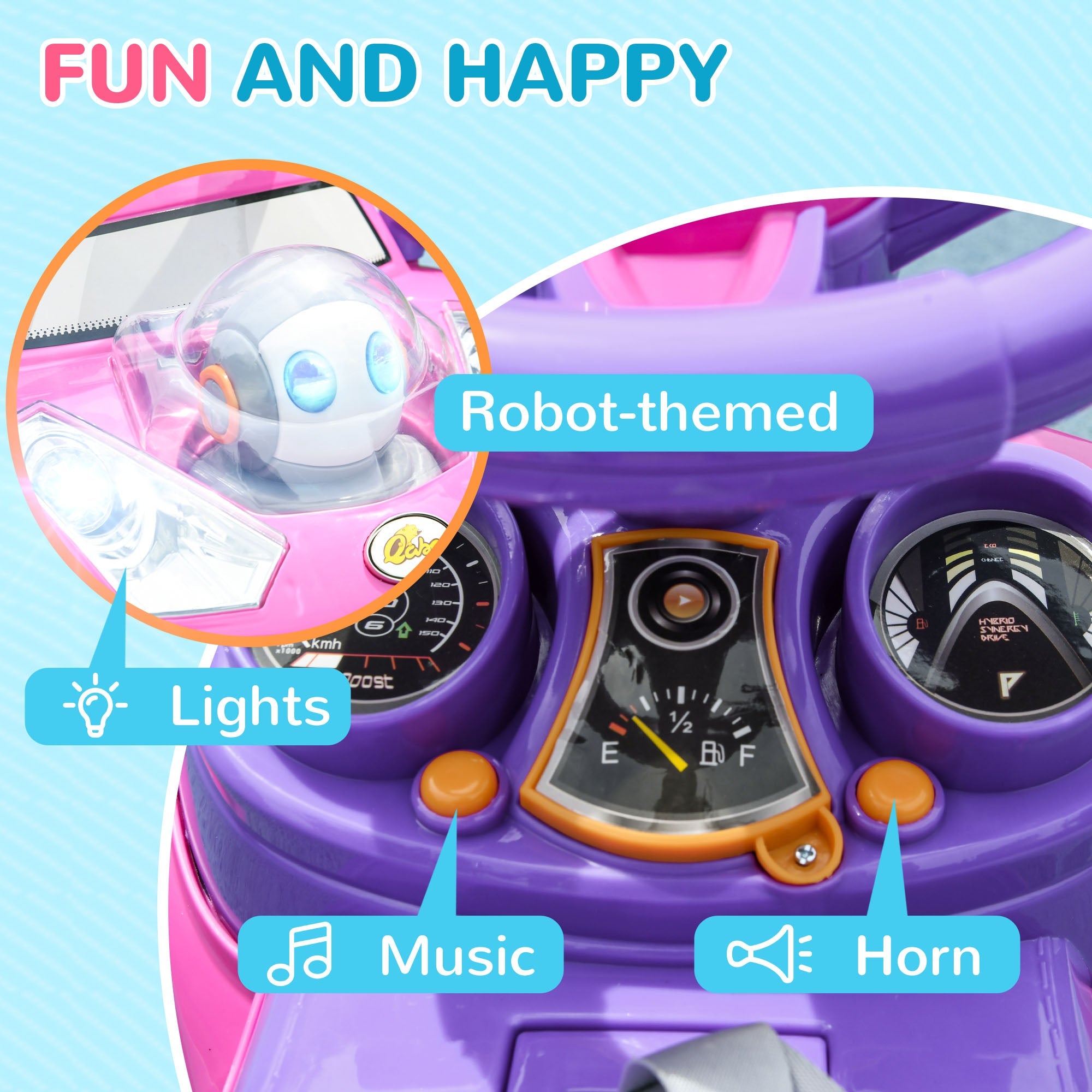 Qaba 3 in 1 Kids Push Car Toddler Sliding Car, Foot to Floor Design with Music, Light, Handle, Removable Canopy, Pink 
