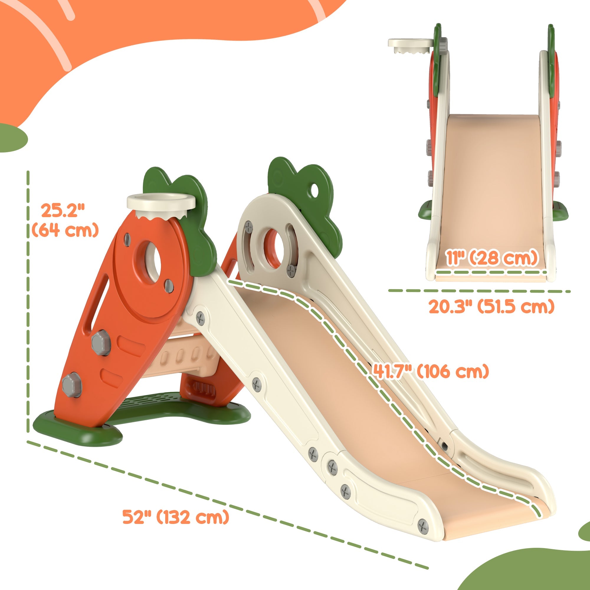 Qaba 3 in 1 Foldable Toddler Slide with Basketball Hoop, Climber, for 1-3 Years Old, Orange 
