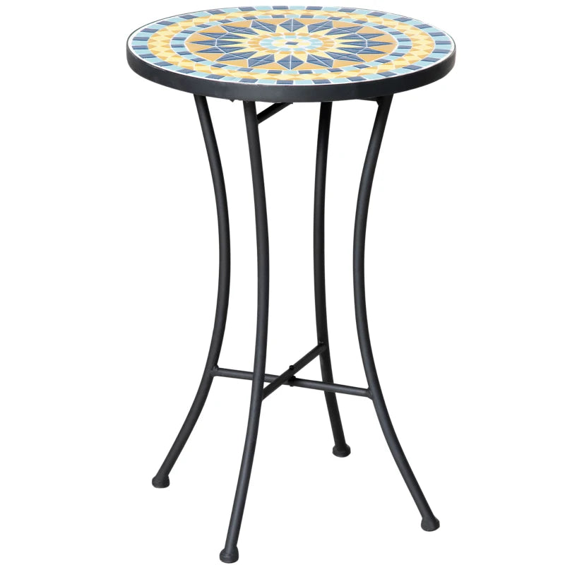Mosaic Patio Table, Round Coffee Table with Metal Frame, Garden Furniture for Outdoor, Poolside, Yellow