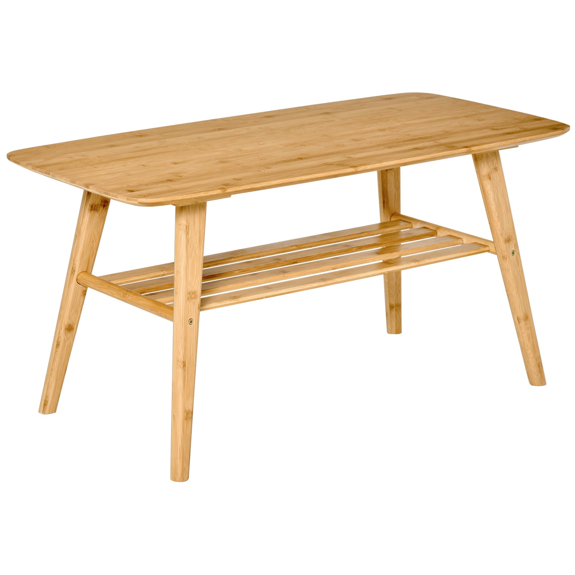 HOMCOM Bamboo 2-Tier Coffee Table: Rectangle Cocktail Table with Storage Shelf for Living Room 
