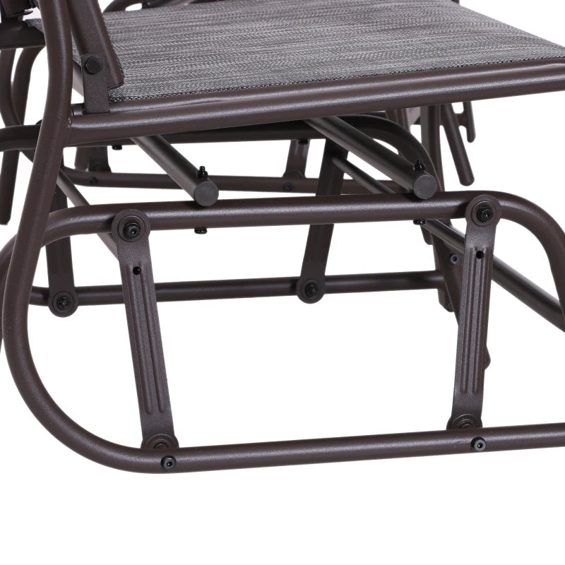 Double Patio Glider Chair with Glass Top Center Table, Outdoor Glider Loveseat with High Back,  All Weather Breathable Mesh Fabric for Garden, Backyard, Deck, Grey