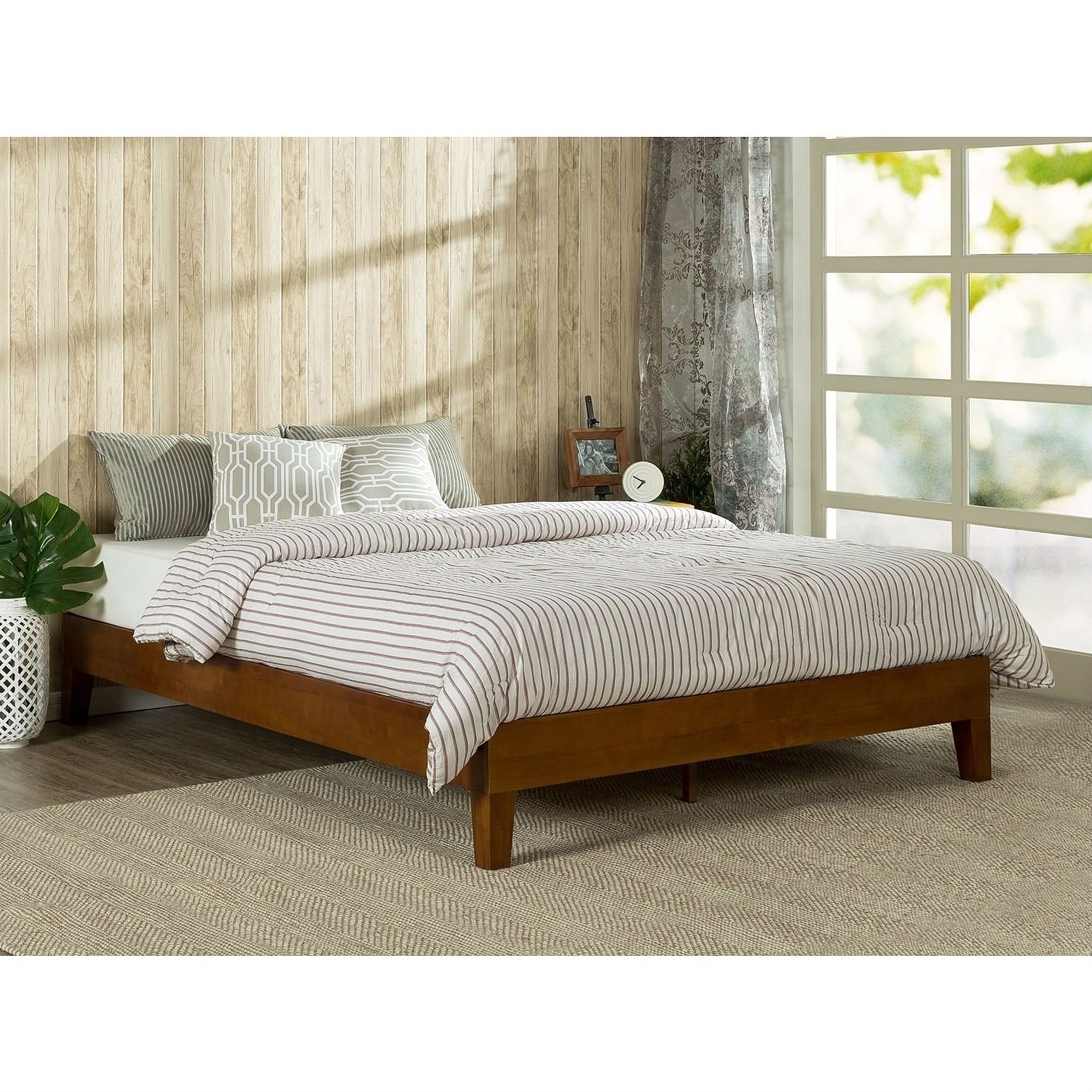 Full size Low Profile Platform Bed Frame in Cherry Wood Finish - Free Shipping