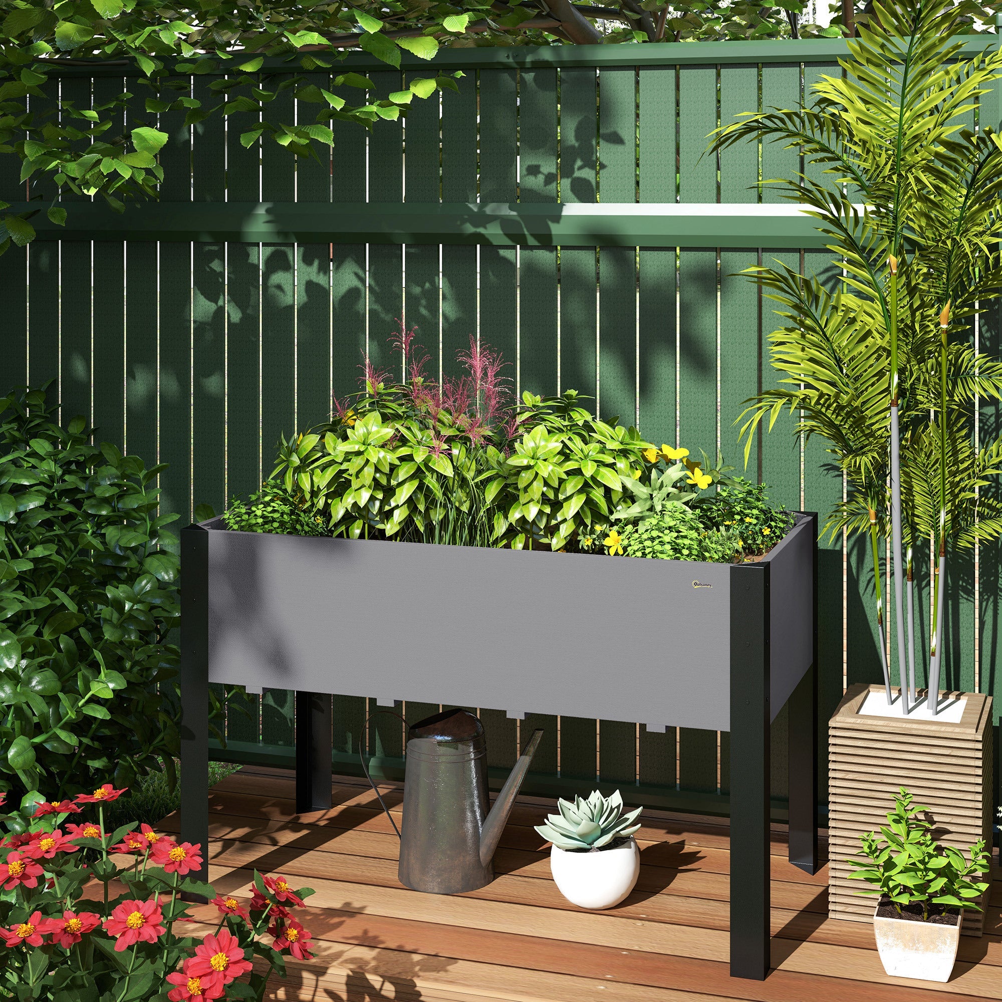 Outsunny Raised Garden Bed, Elevated Planter Box, 47"x24"x29" with Legs, Metal Frame, Wooden Planter Pot for Backyard, Patio to Grow Vegetables, Herbs, and Flowers, Grey 