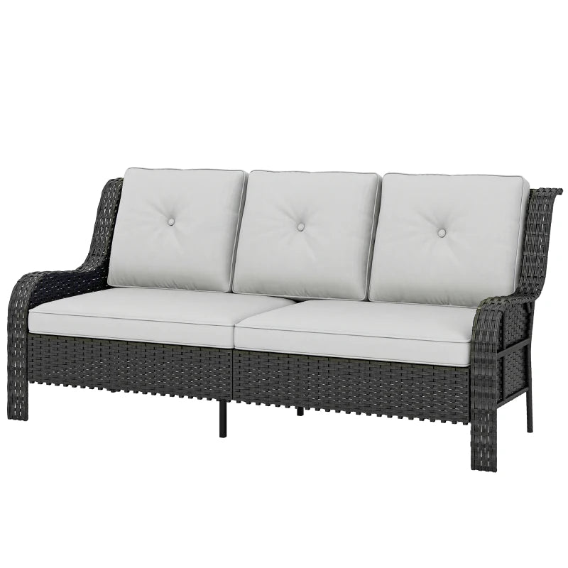 Wicker Patio Sofa with Cushions, 3 Seater Rattan Outdoor Couch for Patio, Garden, Porch, Backyard, Light Grey