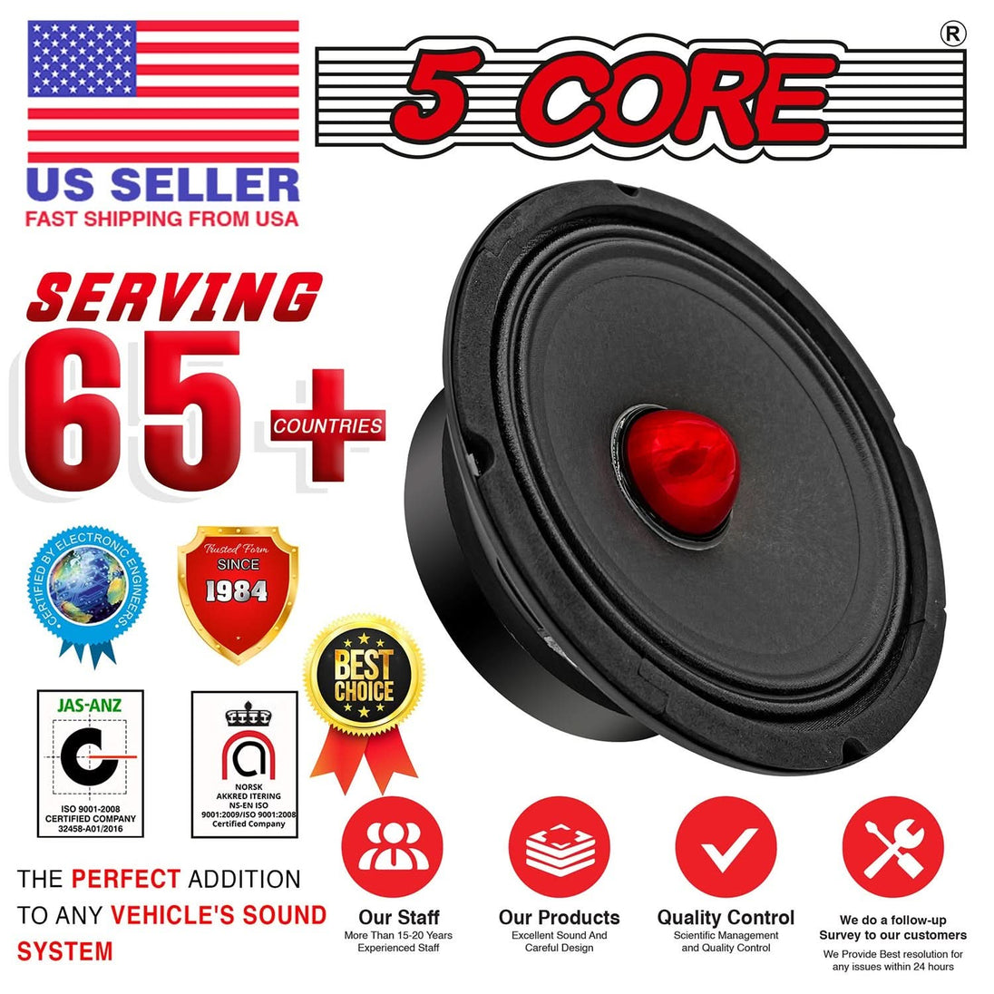 5Core 6.5 Inch Midrange Door Speaker 360W PMPO Subwoofer w Aluminum Bullet 4Ω Sub Woofer