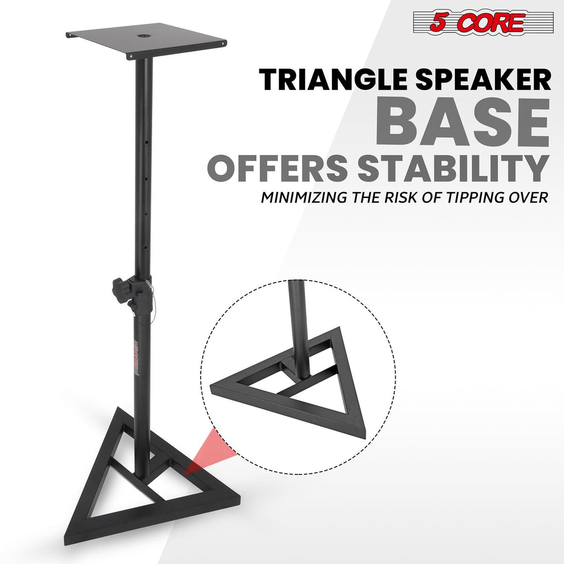 5 Core Speaker Stand Triangle Base Tall Adjustable 35mm DJ Studio Monitor Stands Pole Mount