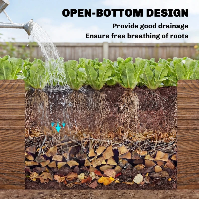 5' x 3' x 2' Raised Garden Bed, Galvanized Planter Box for Growing Flowers, Herbs and Vegetables Dark Brown Wood Effect
