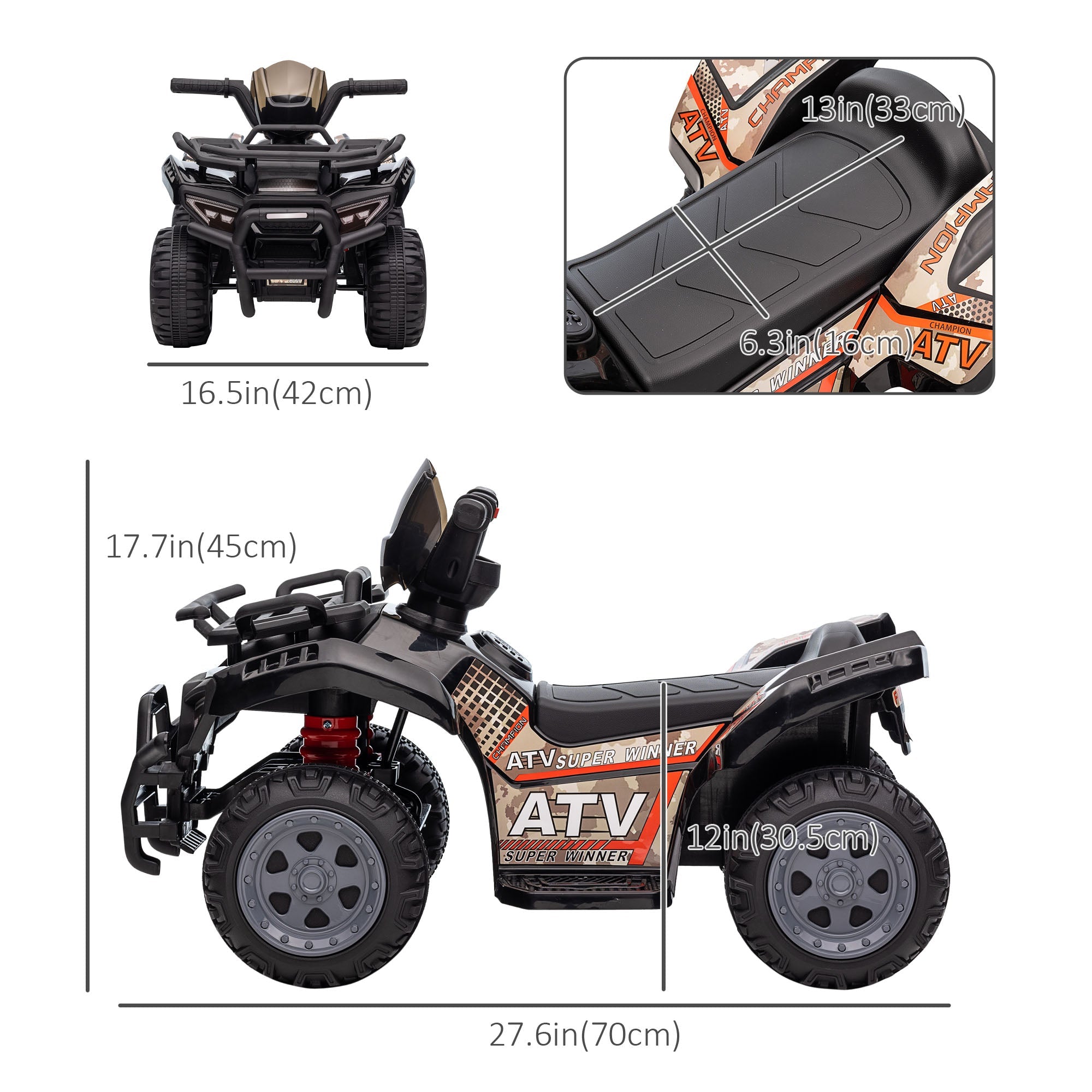 Aosom Ride-On ATV: 6V Battery Powered, Four Wheeler, Headlights, 18-36 Months, Black, Toddler Quad 