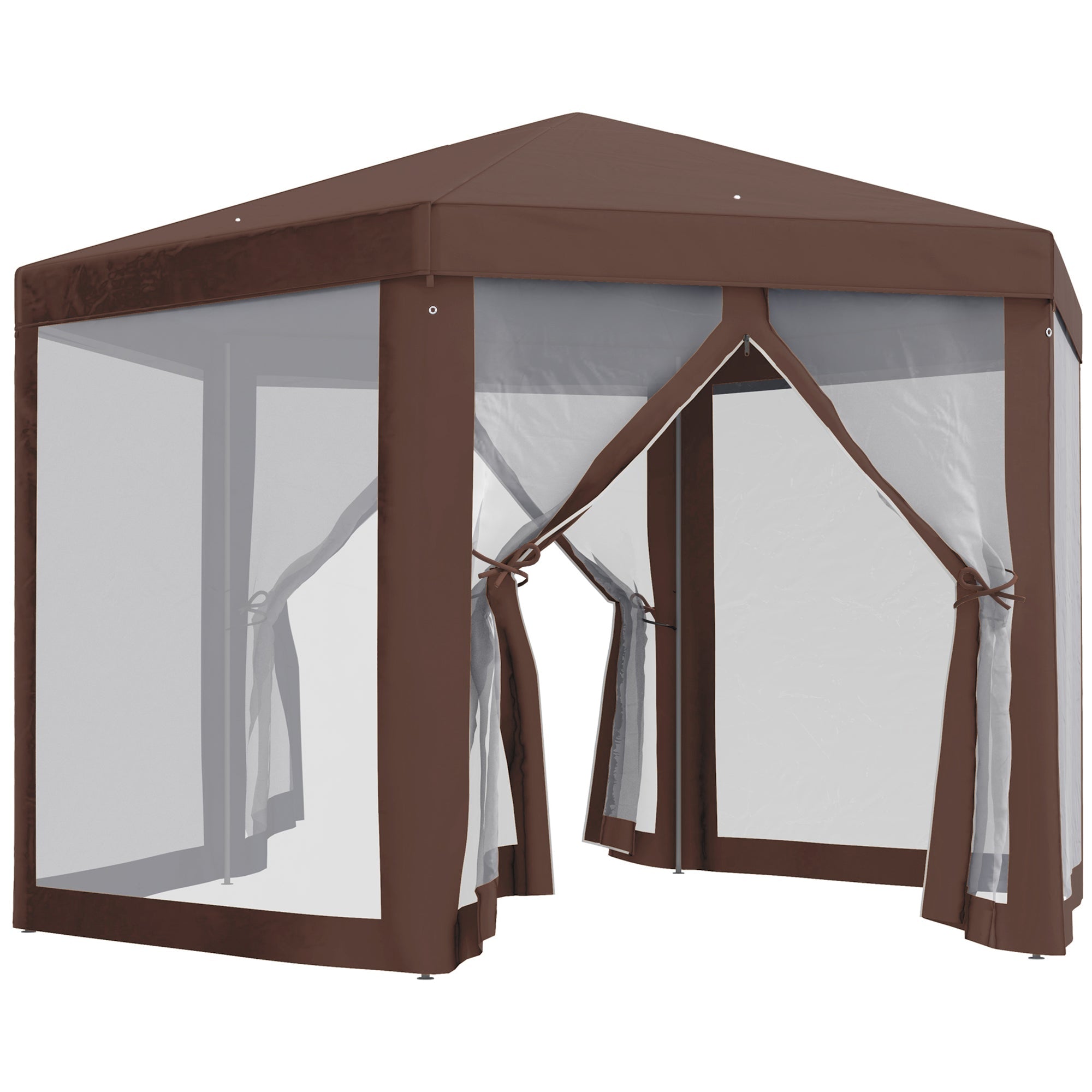 Outsunny 13' x 13' Hexagonal Party Tent, Canopy Tent with Nettings, Zipped Doors for Garden, Patio, Outdoor, Brown 