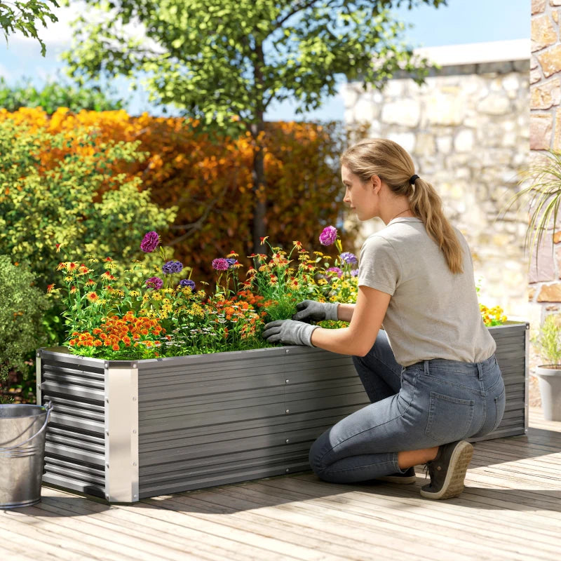 6' x 1.5' x 1.3' Galvanized Raised Garden Bed, Elevated Large Metal Planter Box w/ Install Gloves, Light Grey