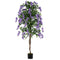 Fake Ficus Plant 6 FT Artificial Wisteria Tree with Natural Trunks and Purple Lifelike Flowers
