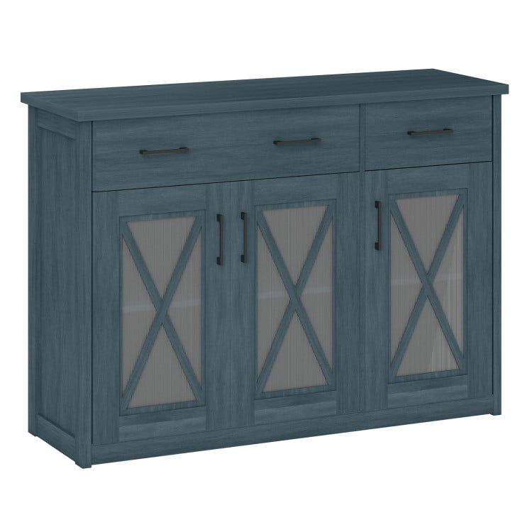 Farmhouse Buffet Sideboard 3-Door Kitchen Storage Cabinet with 2 Drawers-Turquoise