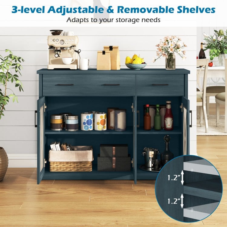 Farmhouse Buffet Sideboard 3-Door Kitchen Storage Cabinet with 2 Drawers-Turquoise