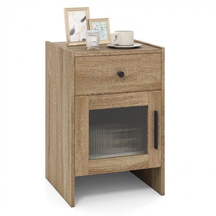 Farmhouse Sofa Side Table with Drawer and Cabinet-Antique Brush White